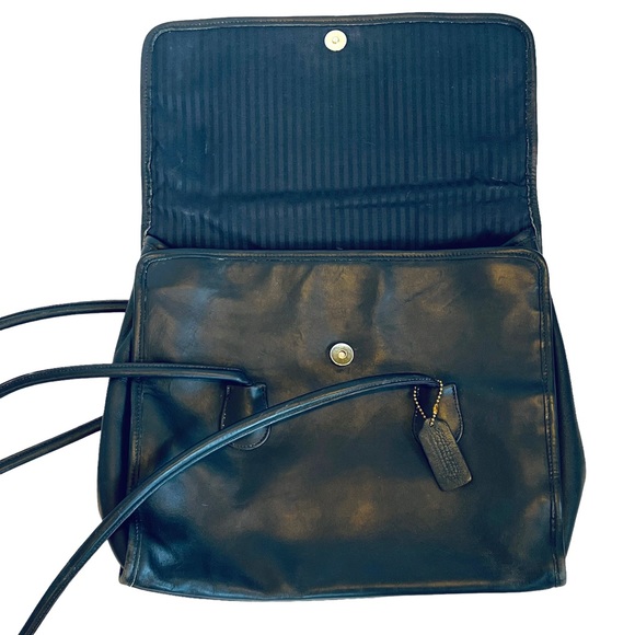 SOLD ❌ Coach Vintage 4170 Black 100% Leather 1995 Shopper Flap Tote Shoulder Bag - Picture 9 of 12